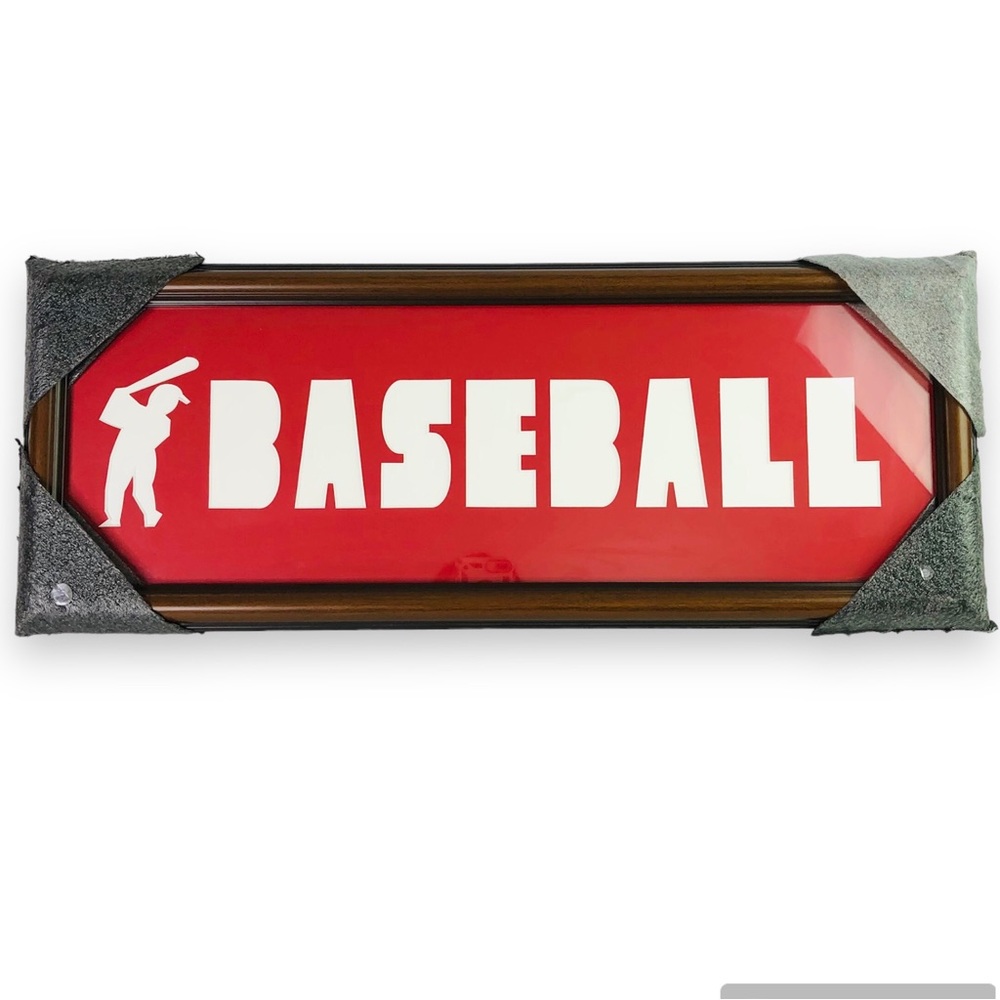 Baseball Wooden Frame Wall Hanging Art Player Words 26" x 10" Sport Home Decor